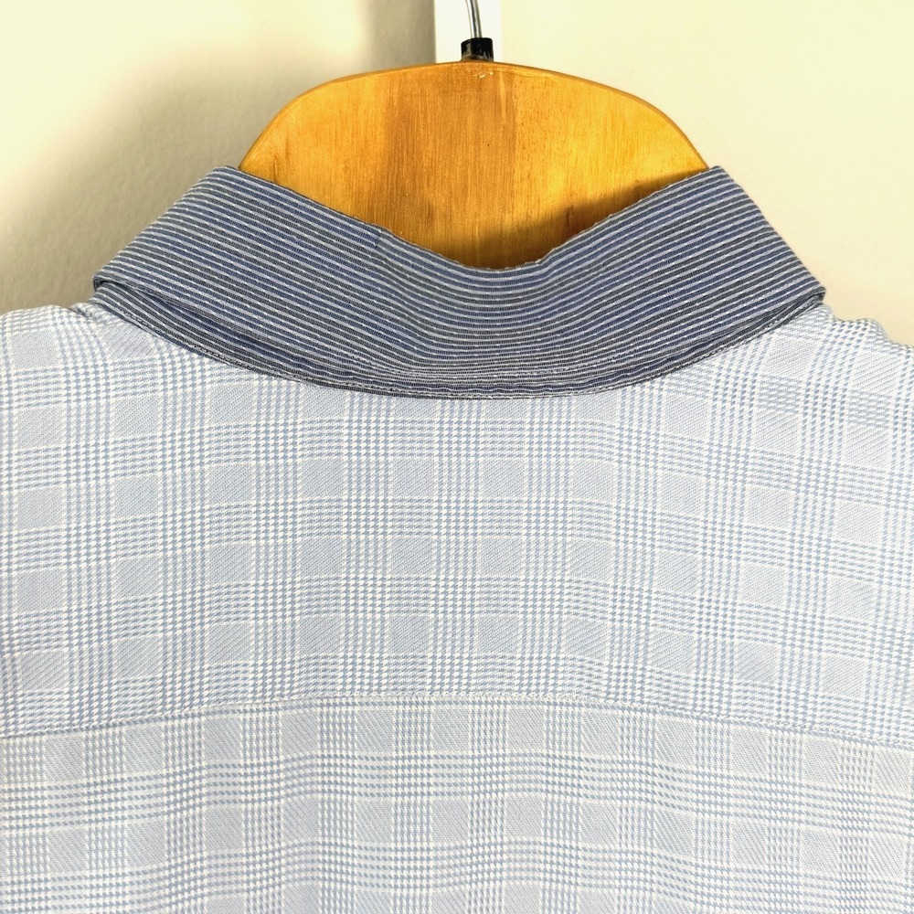ETRO‎ Luxury Dress Shirt 46 Blue Textured Micro-Check Contrast Spread Collar - Picture 8 of 12